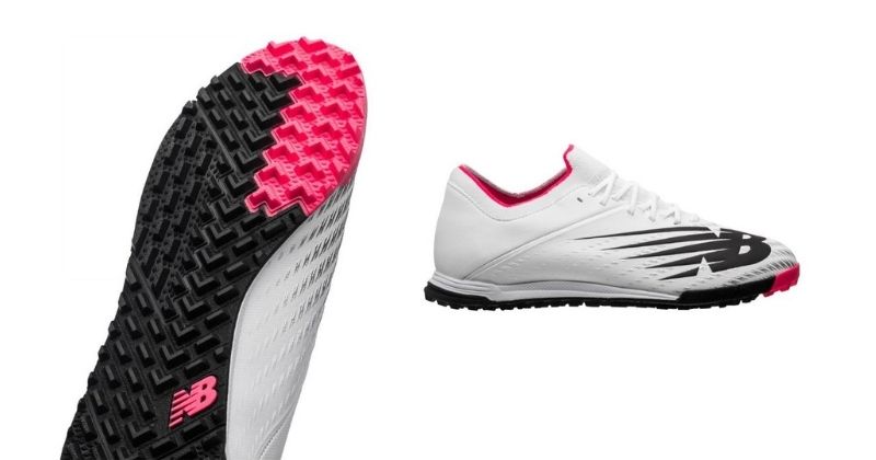 astro turf type new balance furon trainers in white and pink