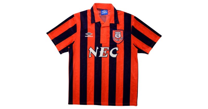 everton nec shirt in red and black