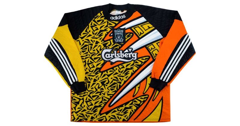 liverpool carlsberg goalkeeper shirt in orange yellow and black