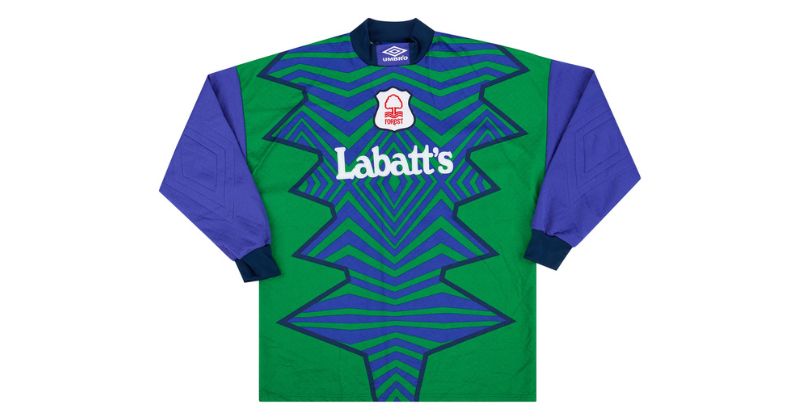 nottingham forest labatts goalkeeper shirt in purple and green