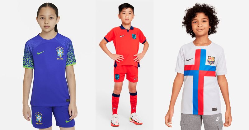 kids brazil england and barcelona football kits