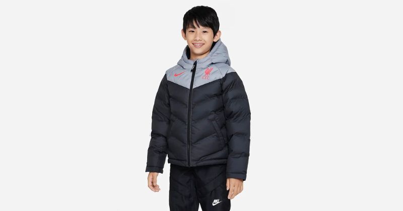 kids nike liverpool padded coat in black and grey