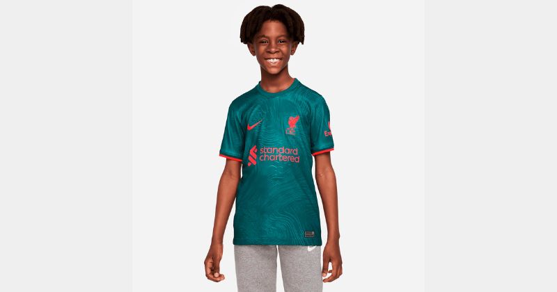kids liverpool third shirt 2022-23 in teal