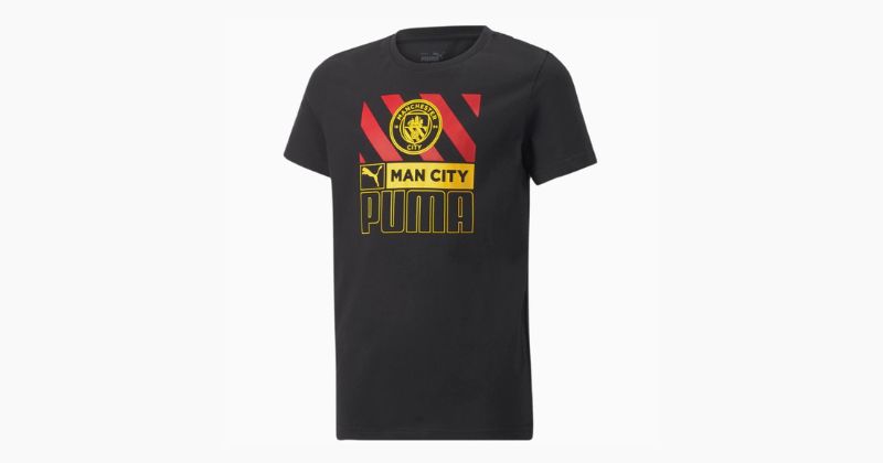 kids puma man city ftblcore t-shirt in black and red