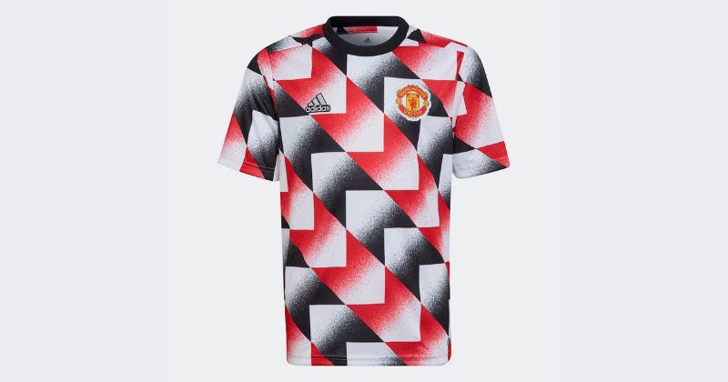 kids man utd pre-match shirt 2022-23 in red white and black