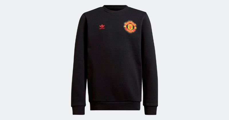 kids adidas man utd trefoil sweatshirt in black