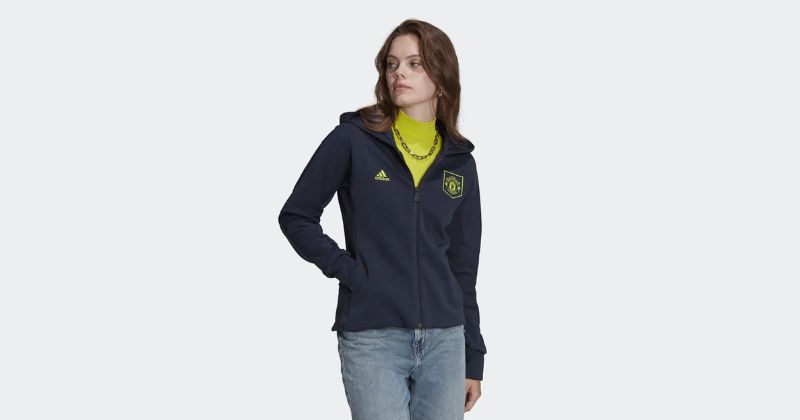womens adidas man utd anthem jacket in navy