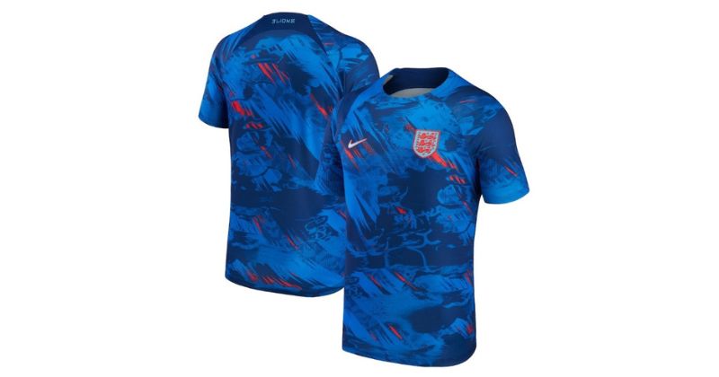 england pre match shirt 2022 in blue and red pattern