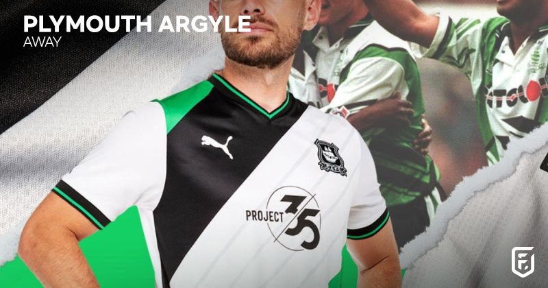 plymouth argyle away shirt 2022-23 in white and green