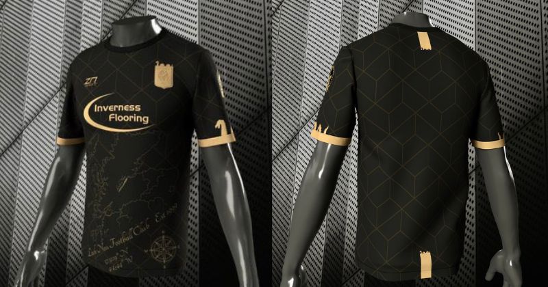 loch ness fc home shirt in black and gold