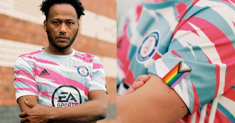 stonewall fc unity shirt in pink and blue