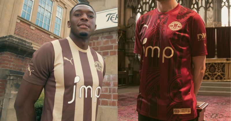 york city fc home and away shirts in maroon and cream brown