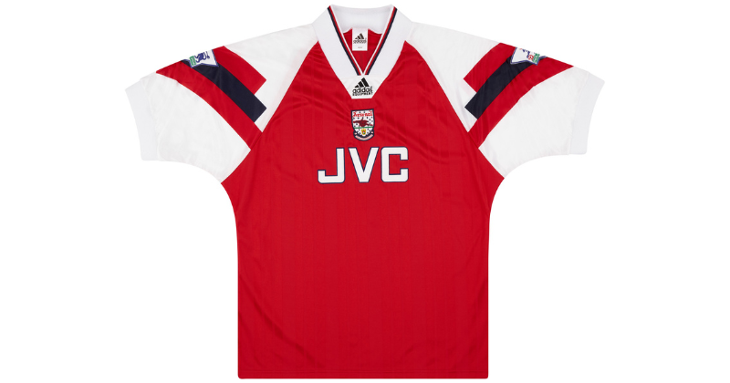 arsenal 1991-93 adidas home shirt in red and white