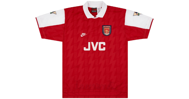 arsenal 1993-95 nike home shirt in red and white