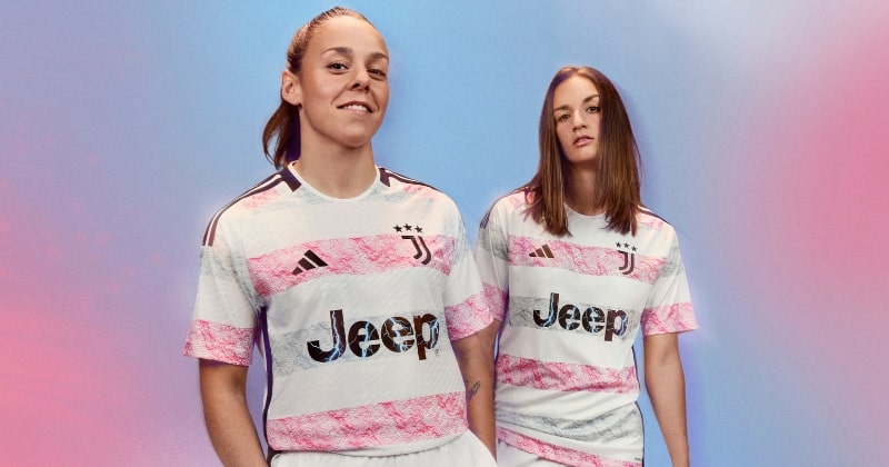 female players wearing juventus 2023-24 away shirt in white and pink