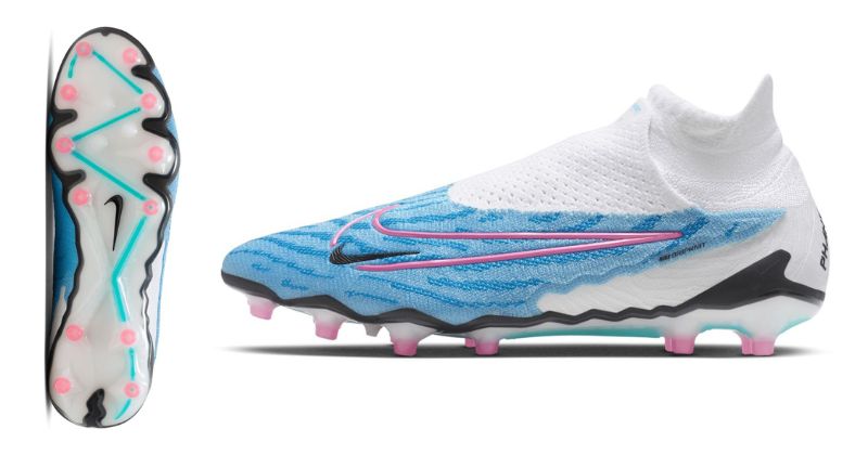 nike phantom gx df ag football boots in white and blue