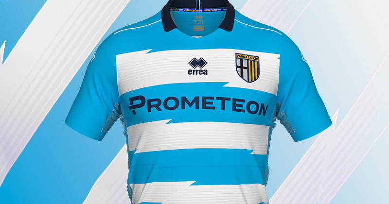 parma calcio 1913 goalkeeper away shirt 2022-23 in light blue and white stripes