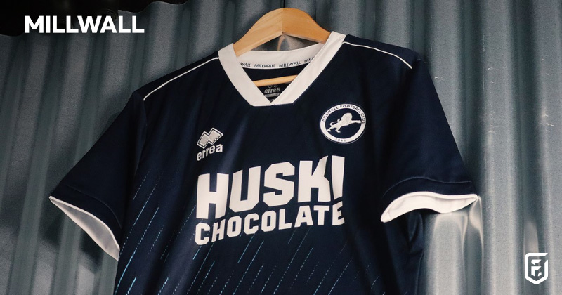 millwall 2023-24 home shirt in blue on a hanger