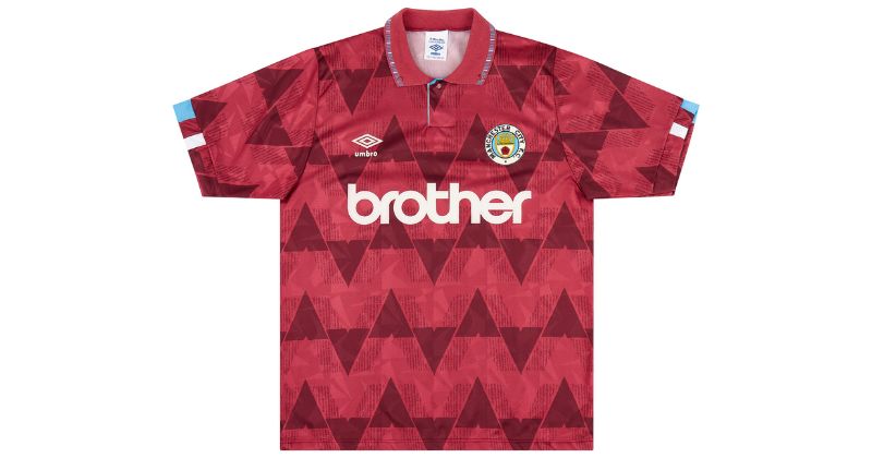 manchester city 1990-92 away shirt in maroon