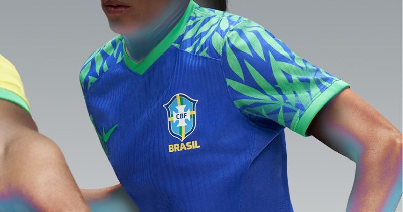womens brazil away shirt 2023 in blue and green