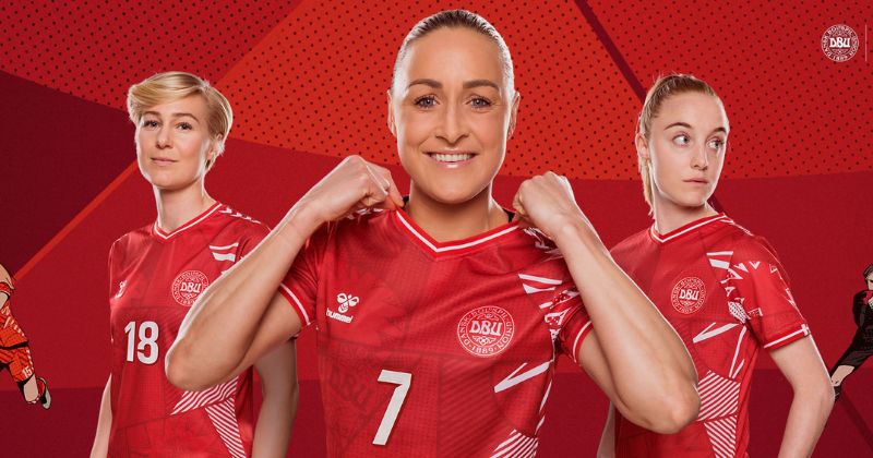 womens denmark home shirt 2023 in red and white