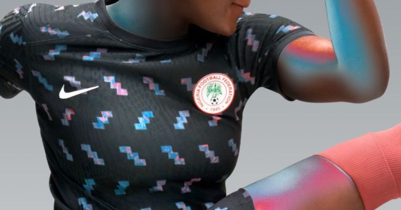 womens nigeria away shirt 2023 in black with pattern