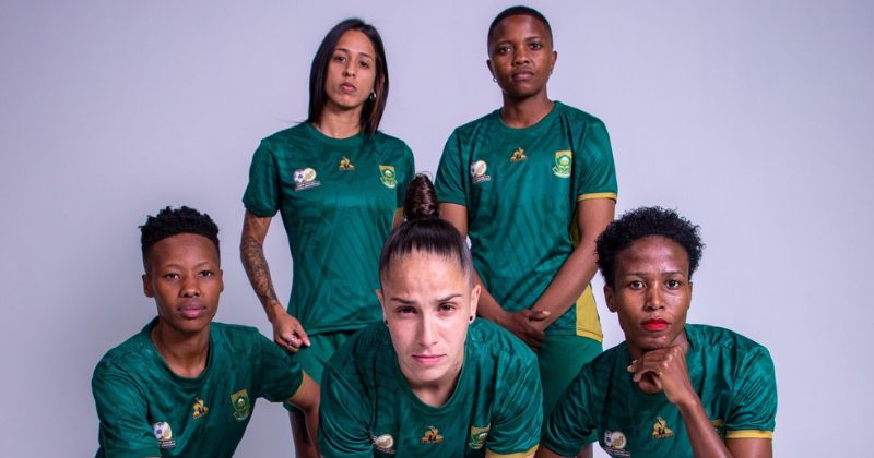 womens south africa away shirt 2023 in green and gold 
