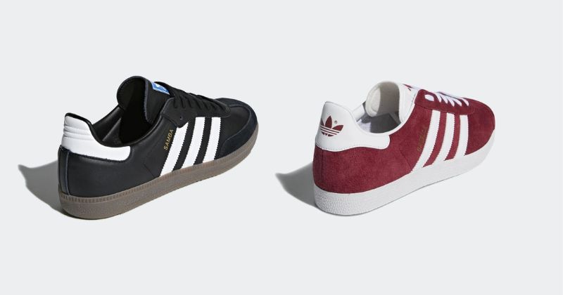 adidas samba and gazelle trainers next to each other showing differences