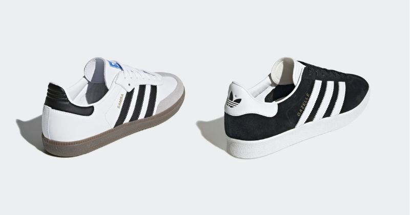 adidas samba and gazelle trainers next to each other