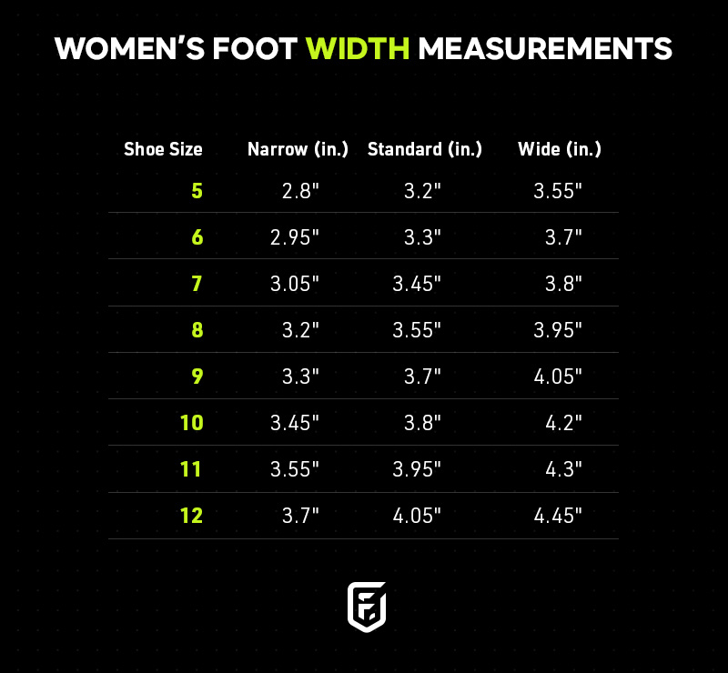 womens foot width measurement chart uk