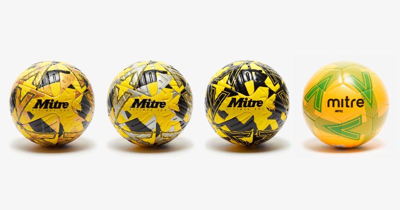 mitre ultimax pro evo and one footballs in yellow with mitre impel football in yellow