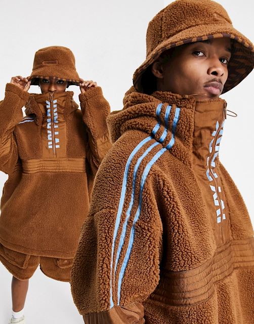 adidas x IVY PARK half zip teddy hoodie in wild brown