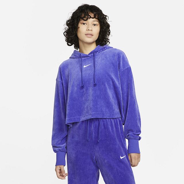 Nike Sportswear Women's Velour Cropped Pullover Hoodie - Blue | DQ5927 ...