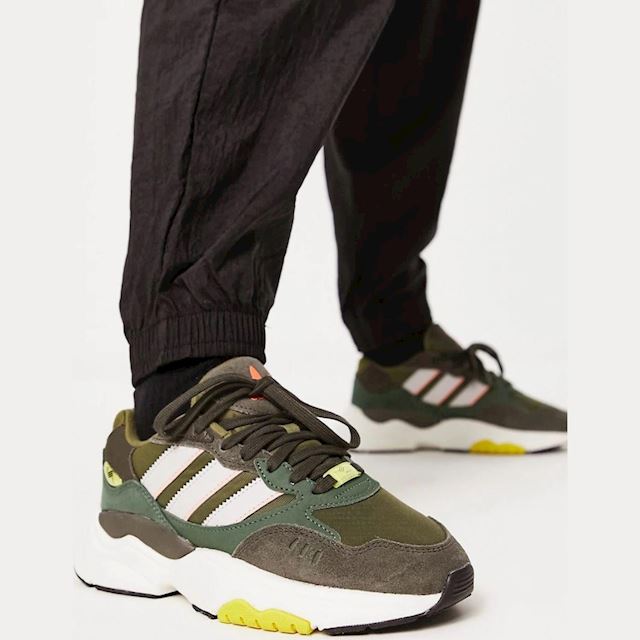 adidas Originals Retropy F90 trainers in khaki with yellow details ...