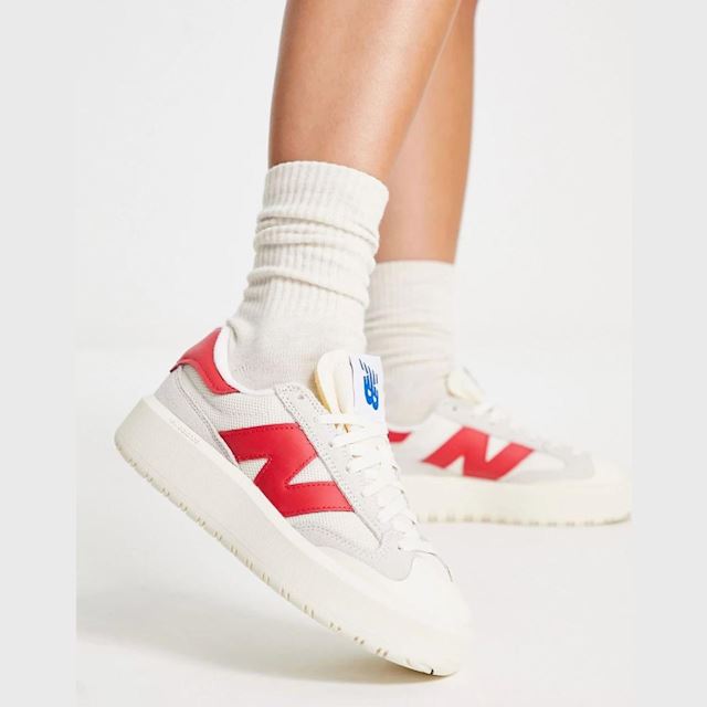 New Balance CT302 platform trainers in off white and red CT302RD