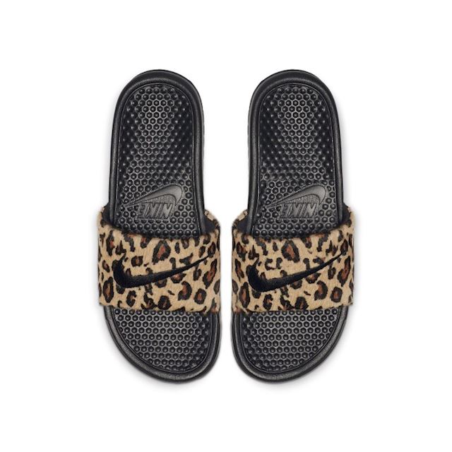 nike leopard sliders