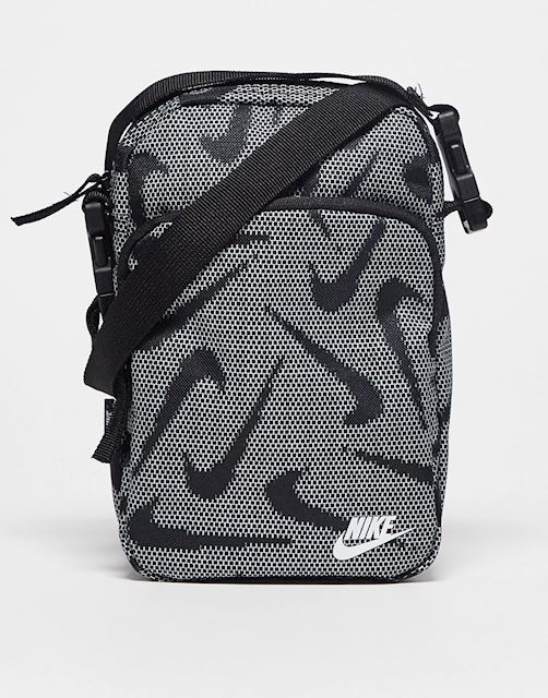 Nike Heritage cross body bag in black with all over logo | DQ5738-010 ...