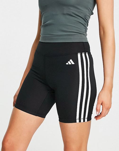 adidas Training 3 stripe legging shorts in black HK9964